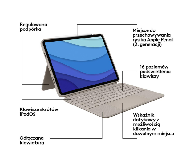 Logitech Combo Touch iPad Pro 11" (1., 2., 3 i 4 gen) piaskowy - 678732 - zdjęcie 12